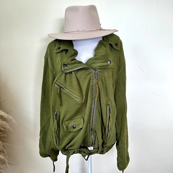 Free People Rebel Rebel Knit Moto Jacket Green SIze small - Picture 5 of 15